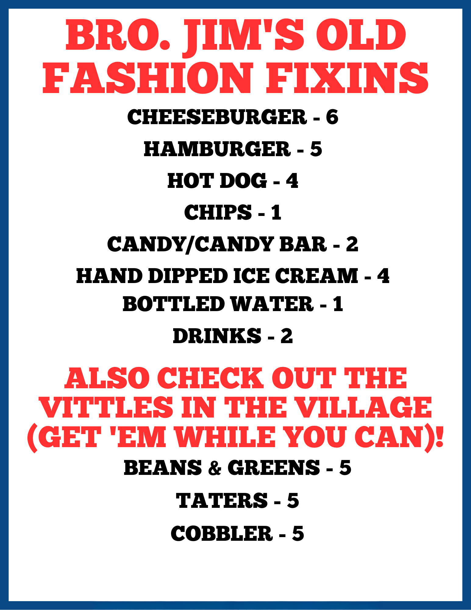 Bro. Jim's Old Fashion Fixins Ticket Pricing
